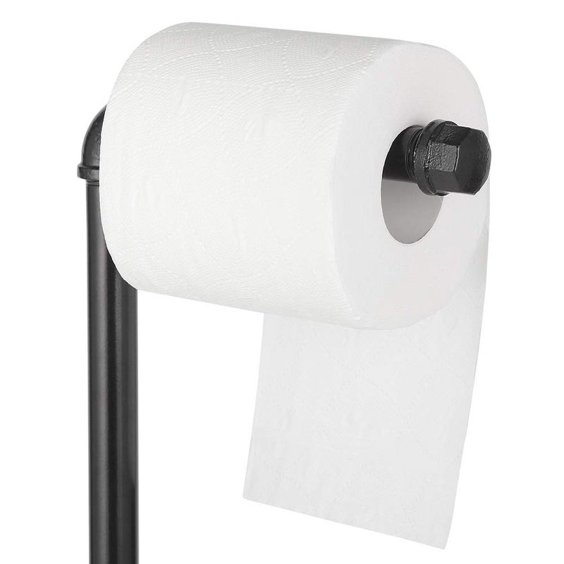 MOOACE Toilet Paper Holder Stand, Industrial Free Standing Bathroom Tissue Paper Roll Dispenser, Black - Image 3